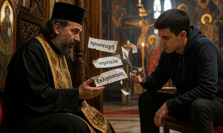 Πάμε στον πνευματικό με ένα ψαλίδι.